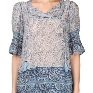 Sea NY Bella short-sleeved top, blue with tassels, size 0